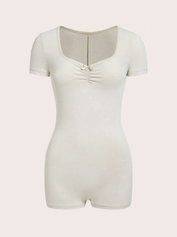 Sweetheart Neck Ruched Bust Unitard Romper