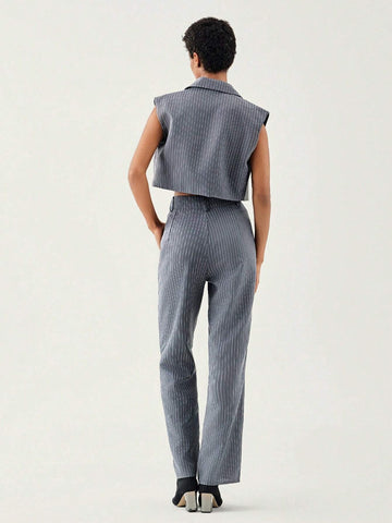 Striped Print Vest Jacket & Pants