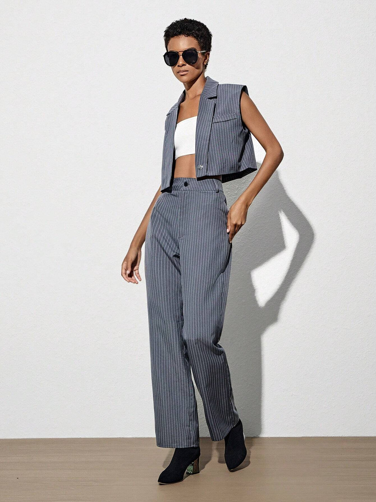 Striped Print Vest Jacket & Pants