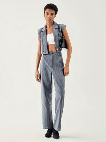 Striped Print Vest Jacket & Pants