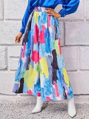Unity Brush Print Elastic Waist Wide Leg Pants
