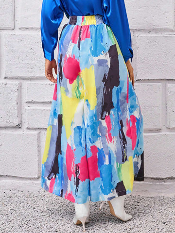 Unity Brush Print Elastic Waist Wide Leg Pants