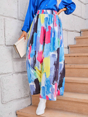 Unity Brush Print Elastic Waist Wide Leg Pants