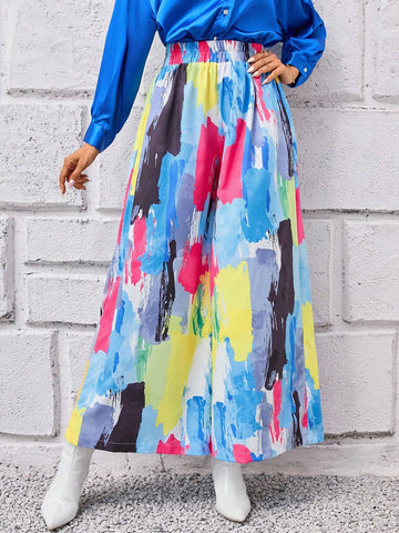 Unity Brush Print Elastic Waist Wide Leg Pants
