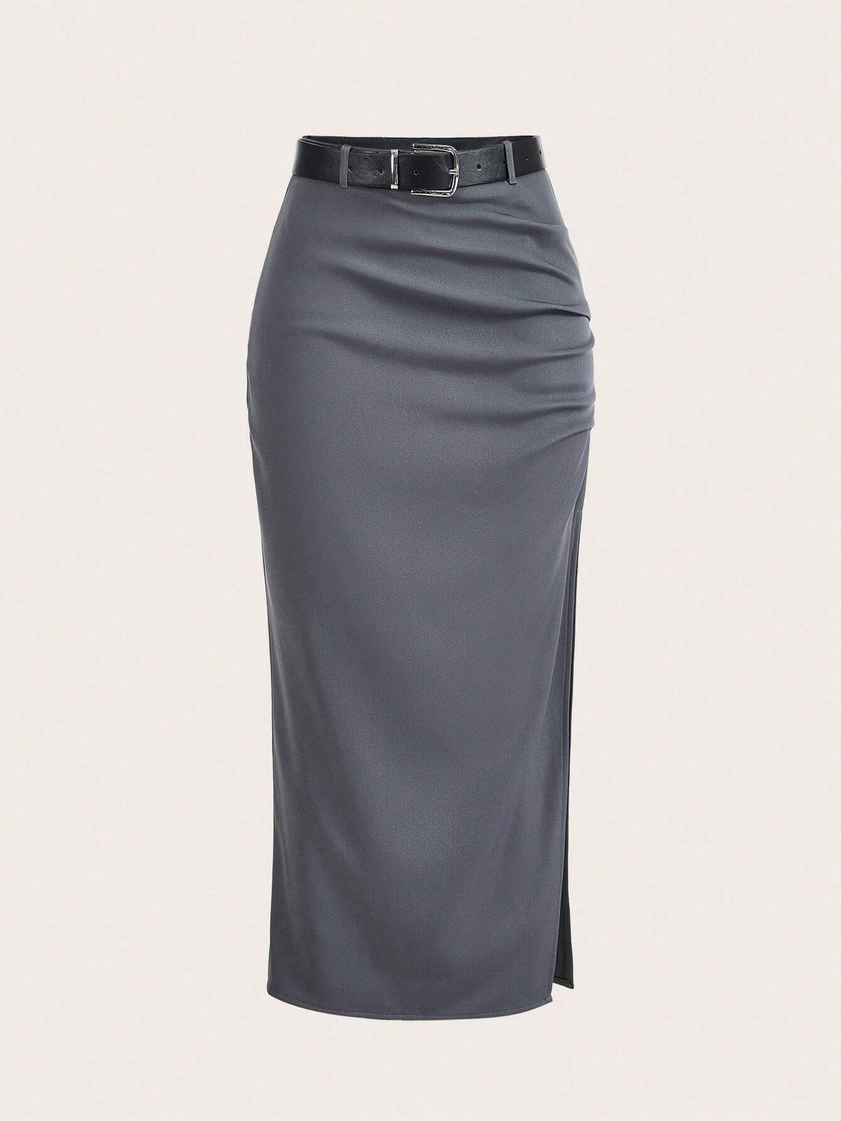 EZwear Solid Split Hem Belted Skirt