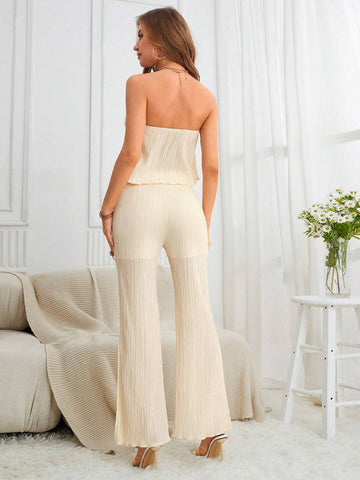 Solid Bandana Hem Tube Top & Split Thigh Pants