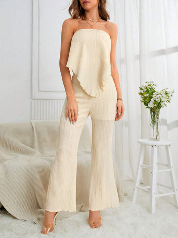 Solid Bandana Hem Tube Top & Split Thigh Pants