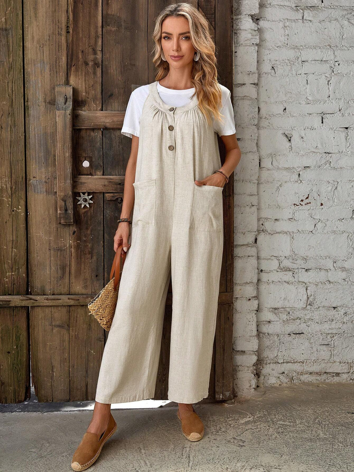 EMERY ROSE Dual Pocket Overall Jumpsuit Without Tee