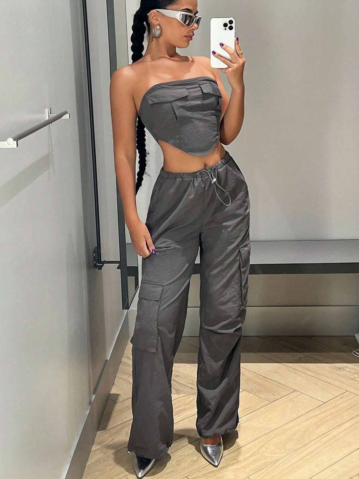 Solid Bandana Tube Top & Cargo Pants