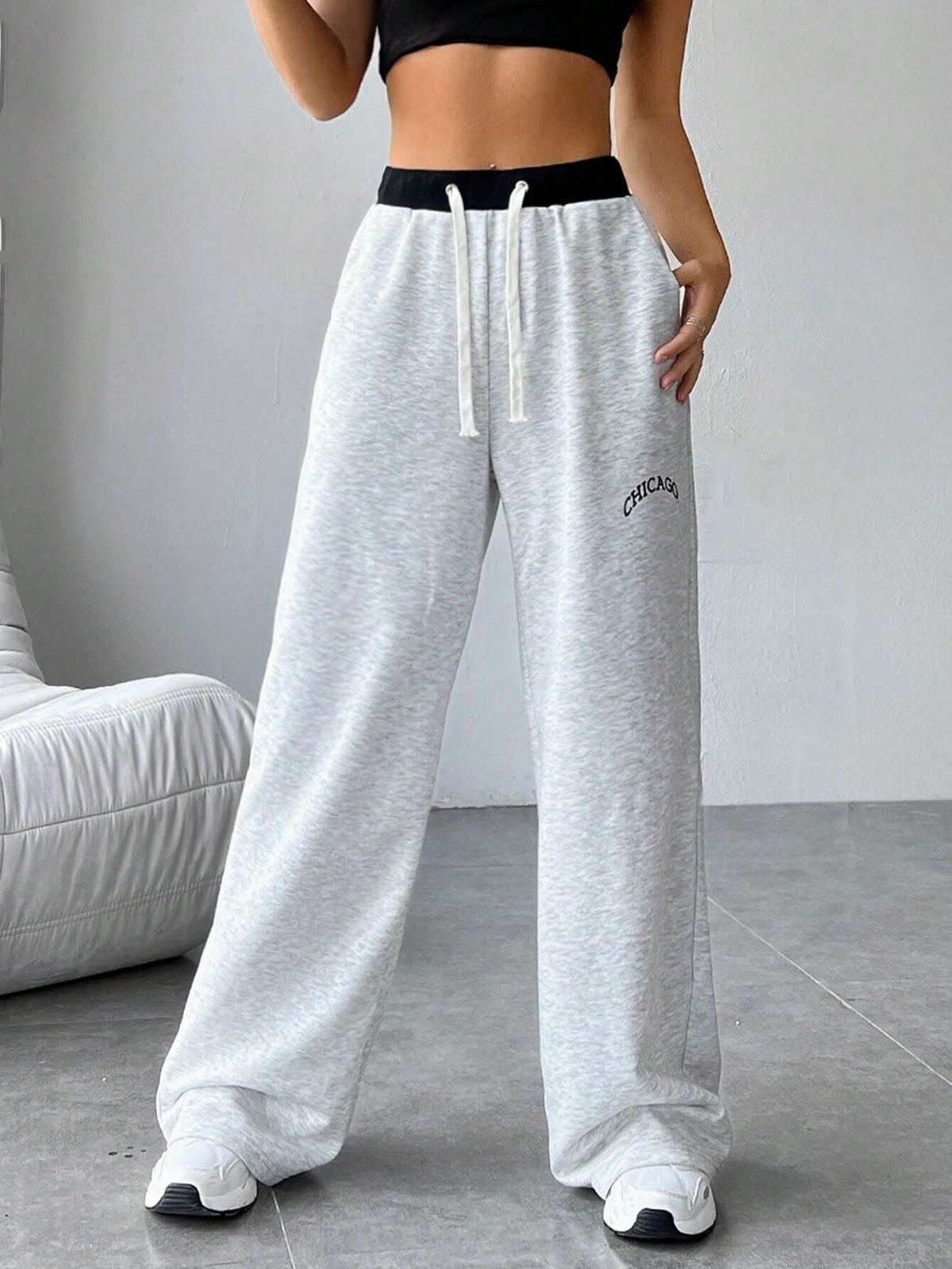 EZwear Letter Graphic Drawstring Waist Sweatpants