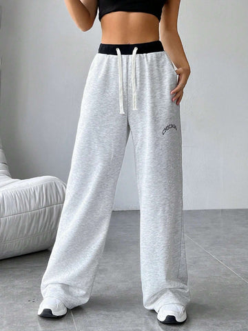 EZwear Letter Graphic Drawstring Waist Sweatpants