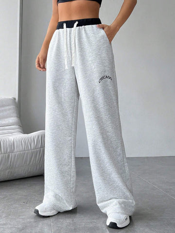 EZwear Letter Graphic Drawstring Waist Sweatpants