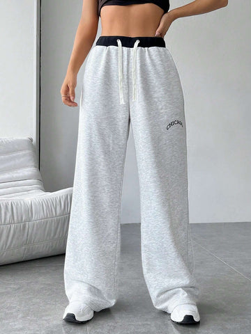EZwear Letter Graphic Drawstring Waist Sweatpants