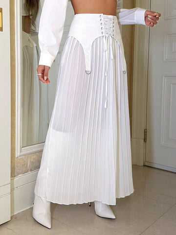 ICON Lace Up Front Pleated Skirt