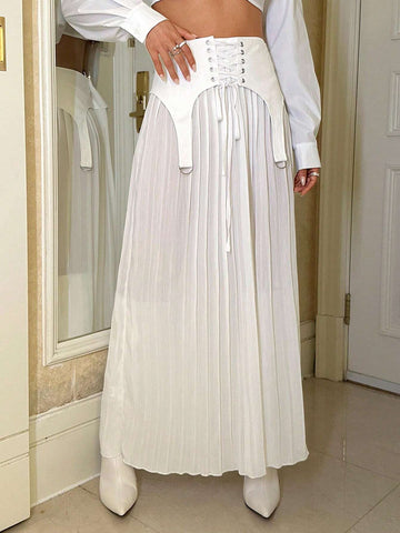 ICON Lace Up Front Pleated Skirt