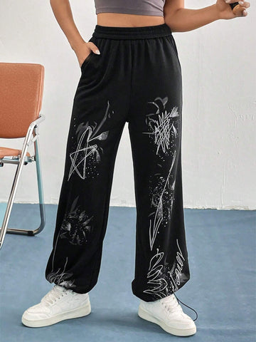 Graphic Print Slant Pocket Sweatpants
