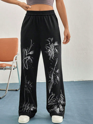 Graphic Print Slant Pocket Sweatpants