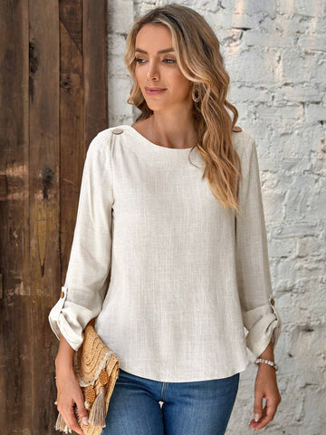 Solid Button Detail Blouse