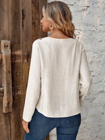 Solid Button Detail Blouse