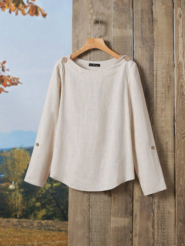 Solid Button Detail Blouse