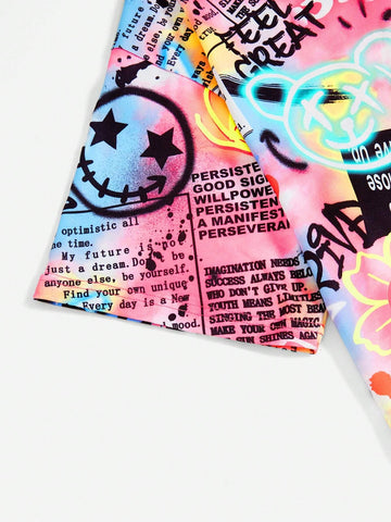 Cartoon Graphic Drop Shoulder Tee & Shorts