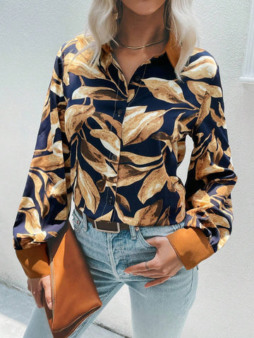 Tropical Print Button Front Shirt