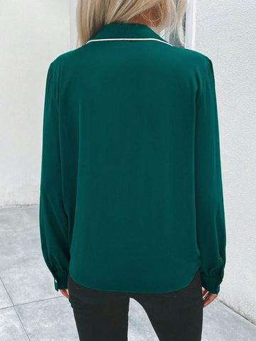 Contrast Binding Surplice Neck Blouse