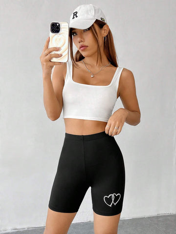 EZwear Heart Print Biker Shorts