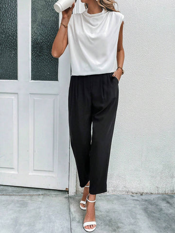 Solid Draped Front Blouse & Pants