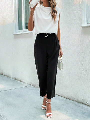Solid Draped Front Blouse & Pants