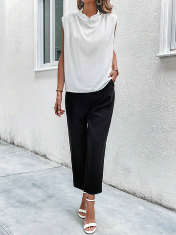Solid Draped Front Blouse & Pants