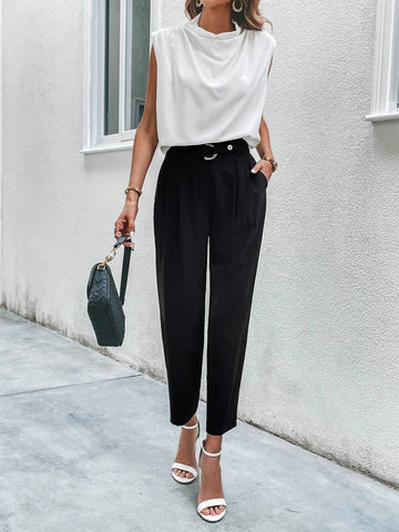 Solid Draped Front Blouse & Pants