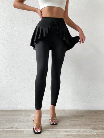 Ruffle Trim Lace Up 2 In 1 Pants