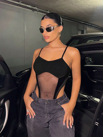 Contrast Mesh Cami Bodysuit