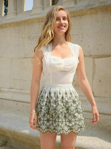 Frenchy Floral Embroidery Scallop Trim Skirt