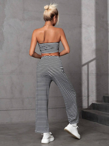 Striped Print Tube Top & Pants
