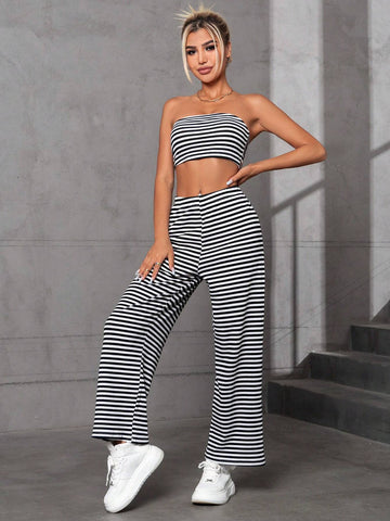 Striped Print Tube Top & Pants