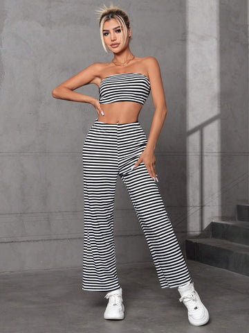 Striped Print Tube Top & Pants