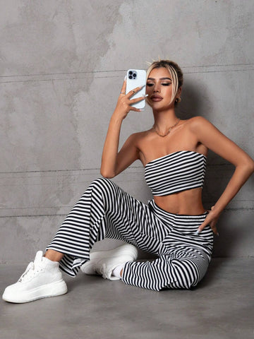 Striped Print Tube Top & Pants