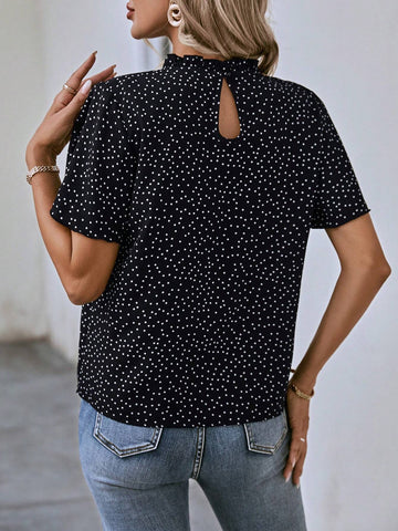 Polka Dot Print Butterfly Sleeve Blouse