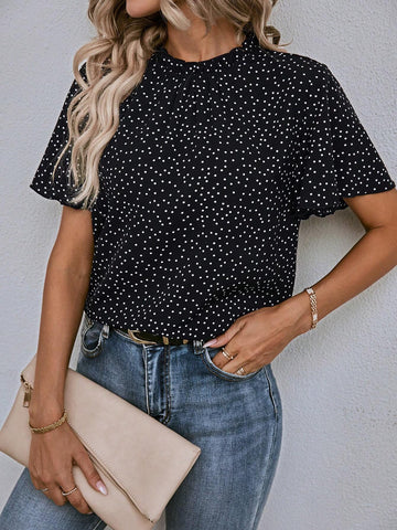 Polka Dot Print Butterfly Sleeve Blouse