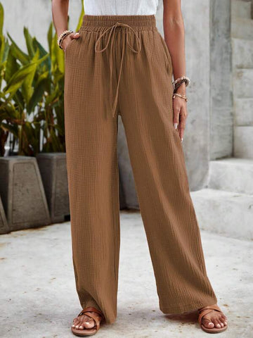 Solid Knot Waist Wide Leg Pants