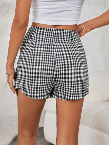 Gingham Print Wrap Hem Skort