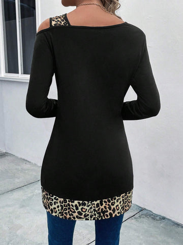 Leopard Print Asymmetrical Neck Tee