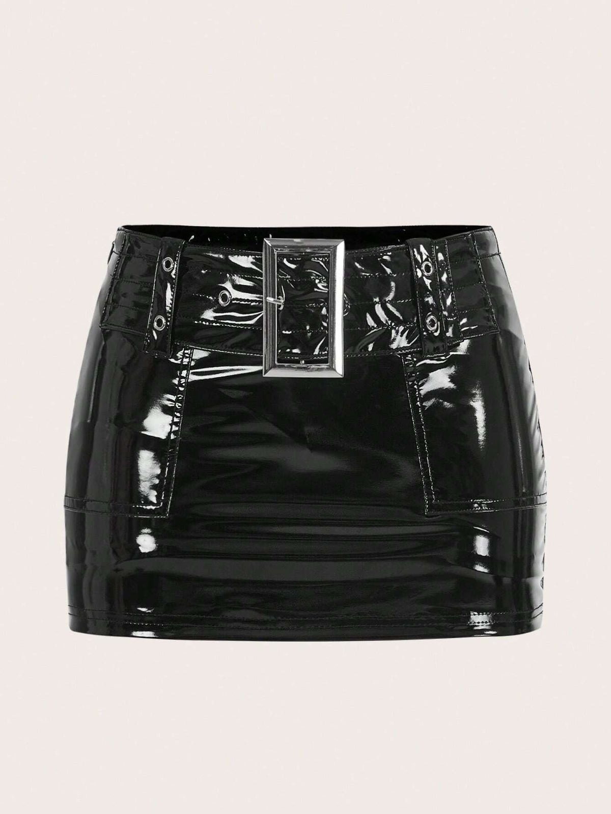 ICON Solid Belted Patent Bodycon Skirt