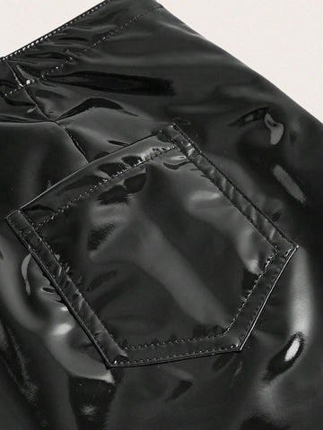 ICON Solid Belted Patent Bodycon Skirt