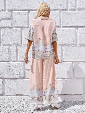 Animal Print Blouse & Wide Leg Pants