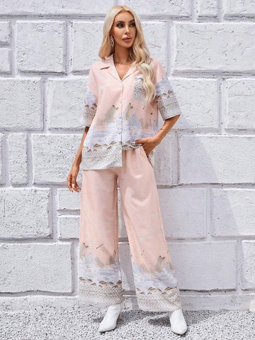 Animal Print Blouse & Wide Leg Pants