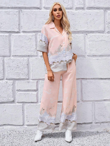 Animal Print Blouse & Wide Leg Pants