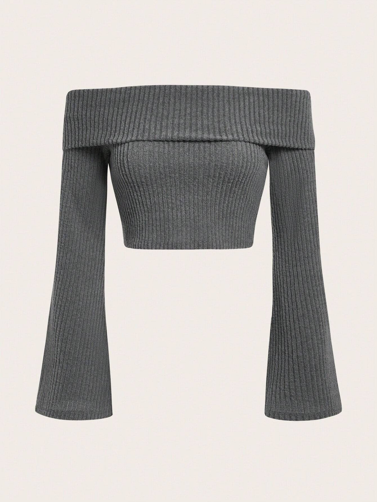 Off Shoulder Trumpet Sleeve Crop Tee